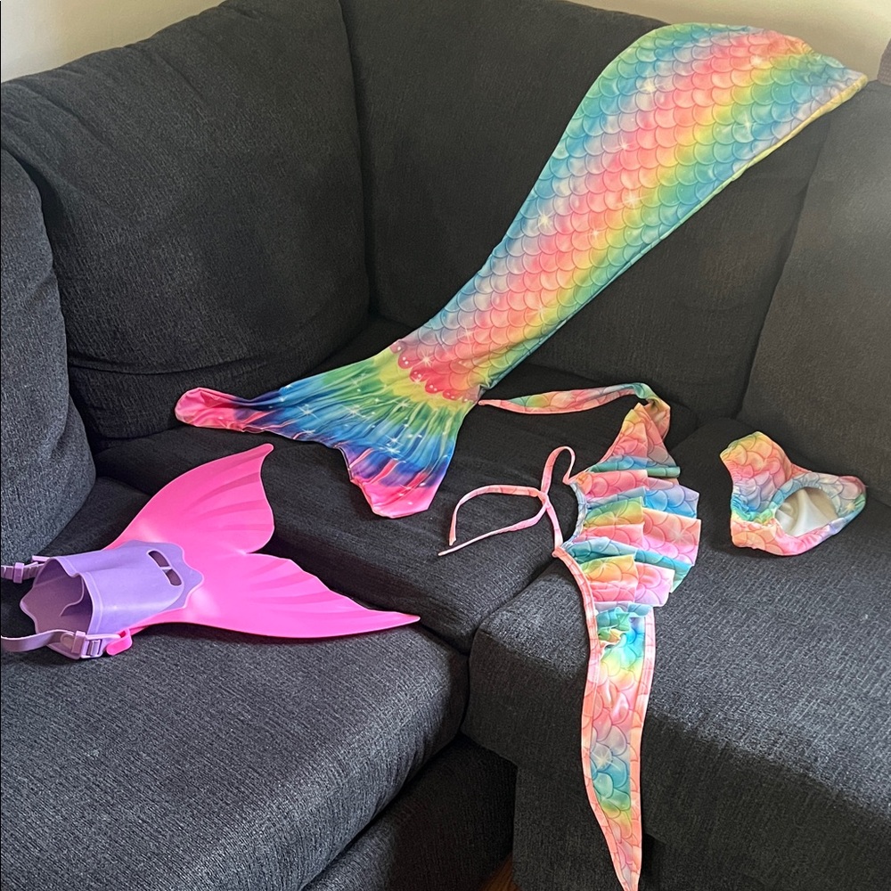 Rainbow Mermaid Kids Bikini Set with Tail